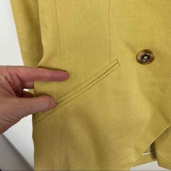 NEW Veronica Beard Double Breasted Linen Blazer Jacket Yellow Boyfriend Size‎ 8 - Picture 6 of 15